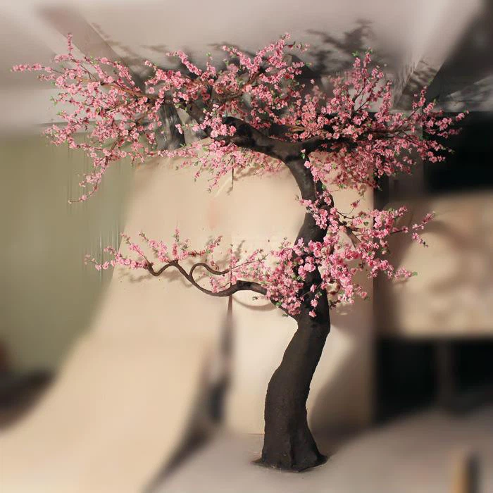 Artificial Peach Blossom Tree Artistic Bent Fiberglass Trunk