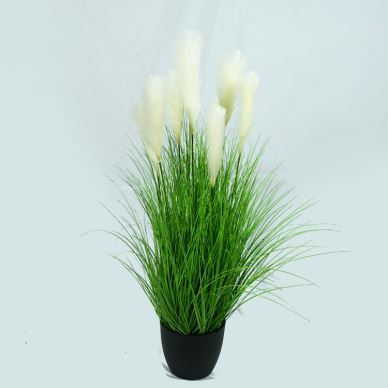 Artificial Green Potted Plants With 9 White Reed Flowers Supplier