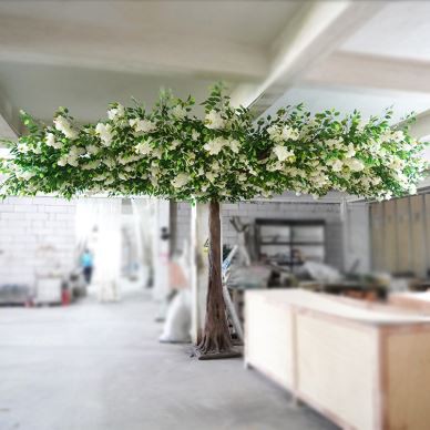Customized Style Artificial Tree With Cherry Blossoms And Ficus Leaves