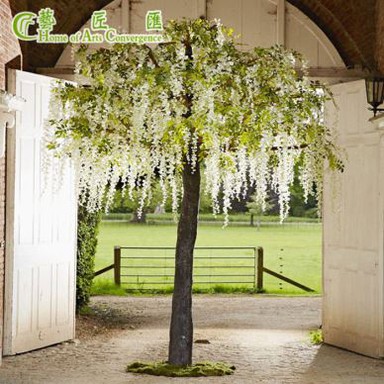 White Large Plastic Artificial Wisteria Blossom Tree